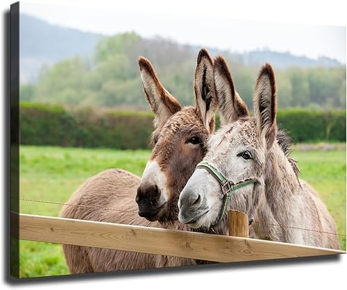 Miniatura 1 de Póster de animales de campo, dos burros, lienzo impreso, pintura, arte de pared, hogar, pasillo, dormitorio, sala de estar (marco, 20 x 30 pulgadas)