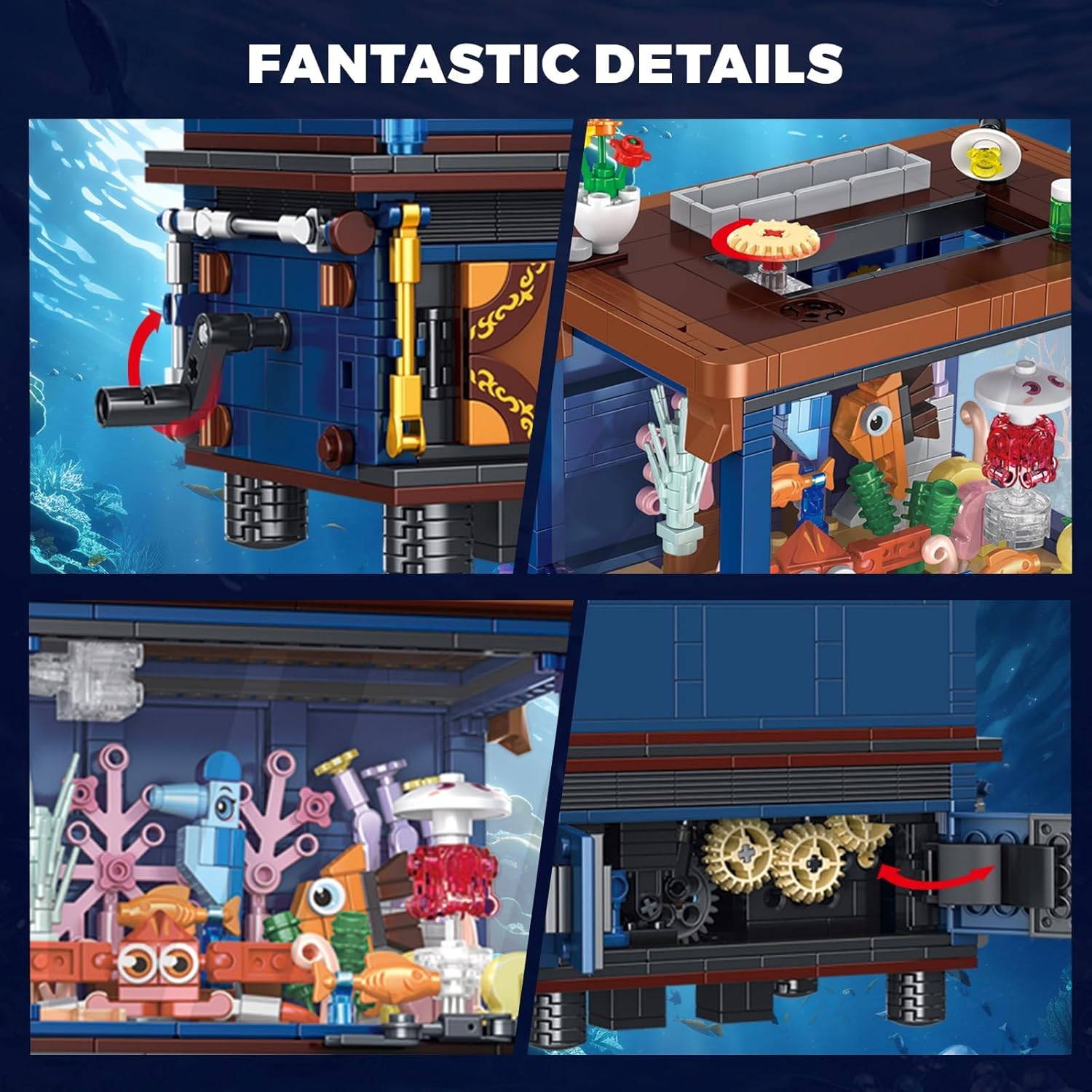 Fish Tank Building Block Set for Adult, Linkable Mechanical Aquarium Building Brick Set Toy with Ocean Animal for Home Decor, Compatible with Lego, Gift for Adults, Kids, Boys and Girls 8-12 (1053PCS)