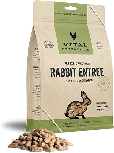 Vital Essentials Alimento crudo liofilizado para gatos, mini puntas de conejo, 12 onzas