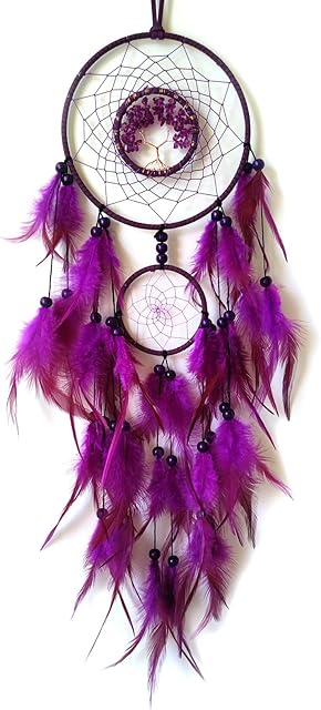 Donko Purple Dream Catchers Tree of Life Dream Catcher for Bedroom Decor Crystal Stone Dream Catcher for Wall Hanging Decor Gifts