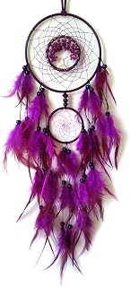 Purple Dream Catcher Wall Decor Crystal Tree of Life Dream Catchers Handmade Feather Dreamcatcher Wall Hanging Ornament for Bedroom Living Room Home Decor