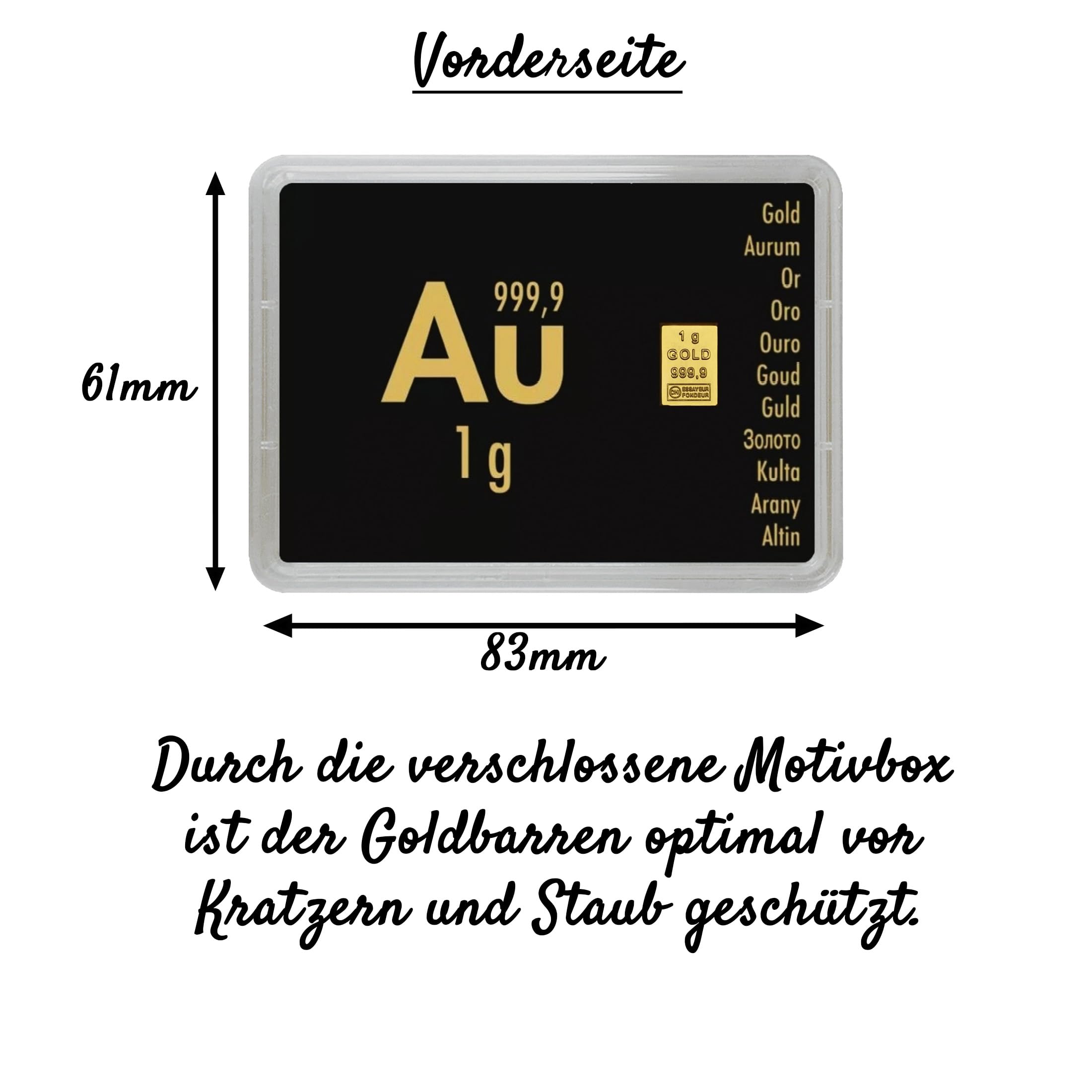 Goldstücke24 Motivbox mit echtem Goldbarren aus 999,9 Feingold – verschiedene Größen wählbar – Sammlerbarren, Anlagegold, Wertanlage & Krisenvorsorge (1g Gold)