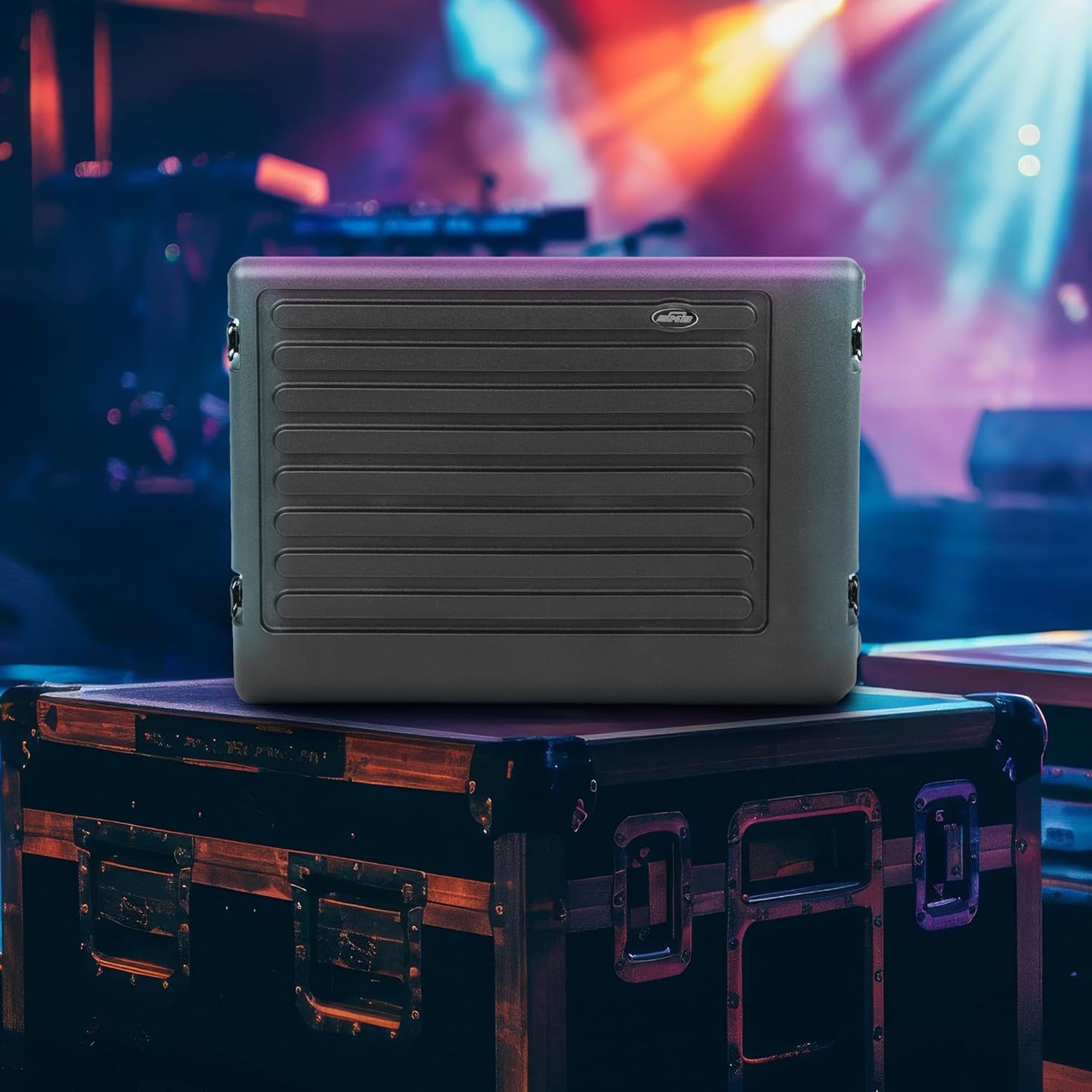 SKB 8U rSeries Shallow Rolling Rack with Integrated Back Wheels and 1-Touch Pull Handle, Comes with 8 Rack Units and Interlocking Molded Stacking Bars