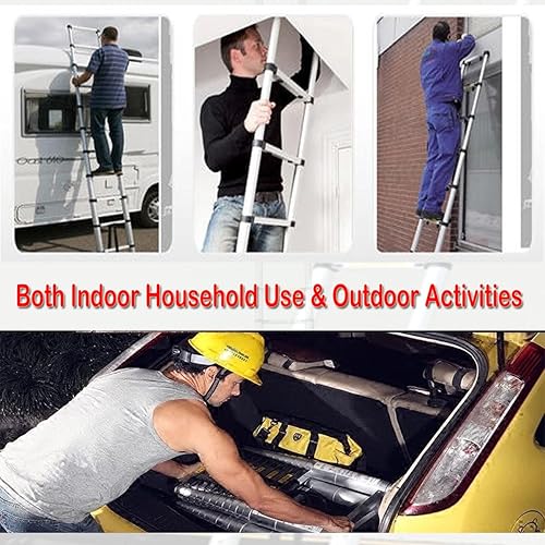 Miniatura 5 de Escalera telescópica de aluminio de 10.5 ft, 10,5 pies, extensión de aluminio, escalera plegable para loft, patas de goma antideslizantes, escalera
