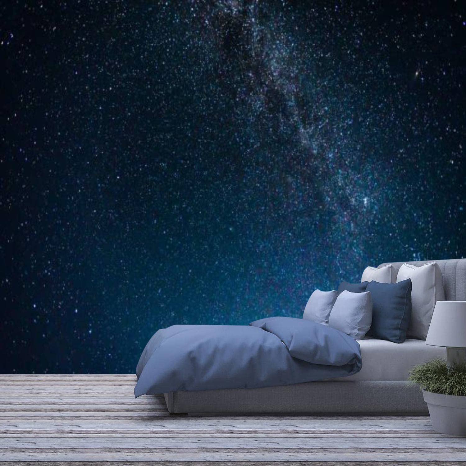 AFWADFWA Modern 3D Removable Wallpaper Self-Adhesive Night Sky with Stars and Milky Way Universe Wall Murals Peel and Stick Wall Stickers for Living Room Bedroom Wall Decor