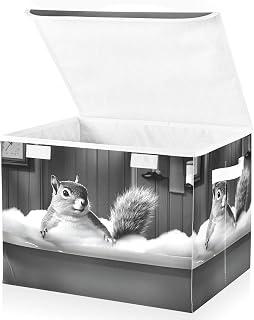 Large Storage Bins Squirrel Bathtub Funny with Lid Foldable Storage Cubes Fabric Closet Organizer Containers Box Baskets with Flip-Top Lid for Home Office 16.5” x 12.6” x 11.8”