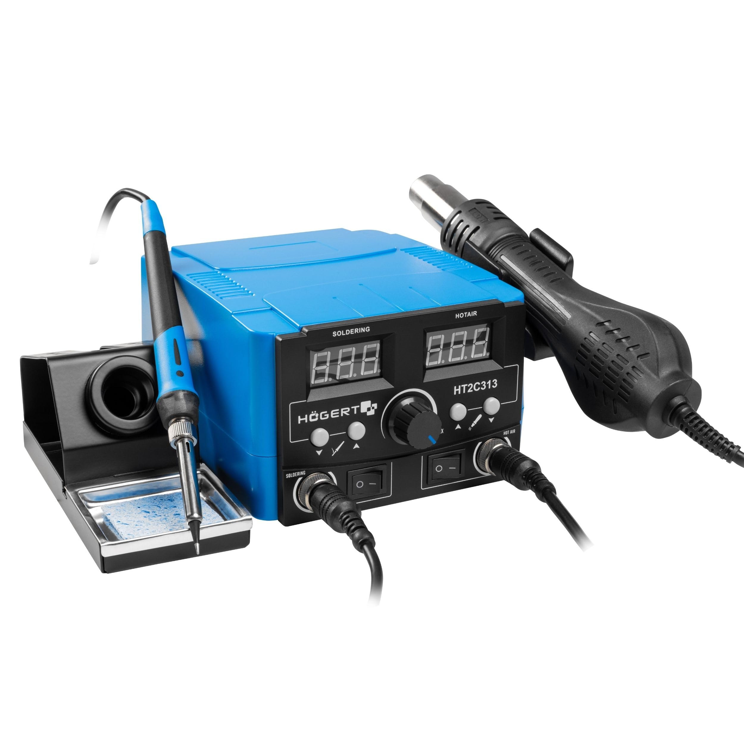 HÖGERT TECHNIK - Estación de soldadura 2 en 1 75W con pistola de aire caliente 750W, control digital de temperatura, pantalla LED, segura para ESD, para reparaciones de SMD y BGA