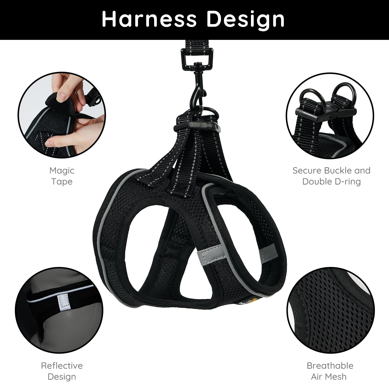 BELLA & PAL Dog Harness and Leash Set, Step-in Puppy Harness, Breathable Air Mesh with Reflective Strips - Image 2