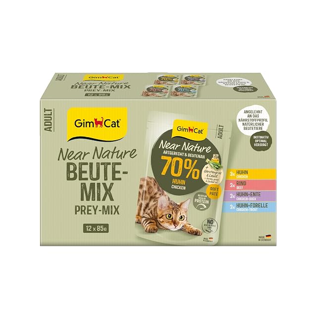 GimCat Near Nature Probier-Mix 12 Alimentos húmedos sin Cereales para Gatos a Partir del 7º Mes con Receta…
