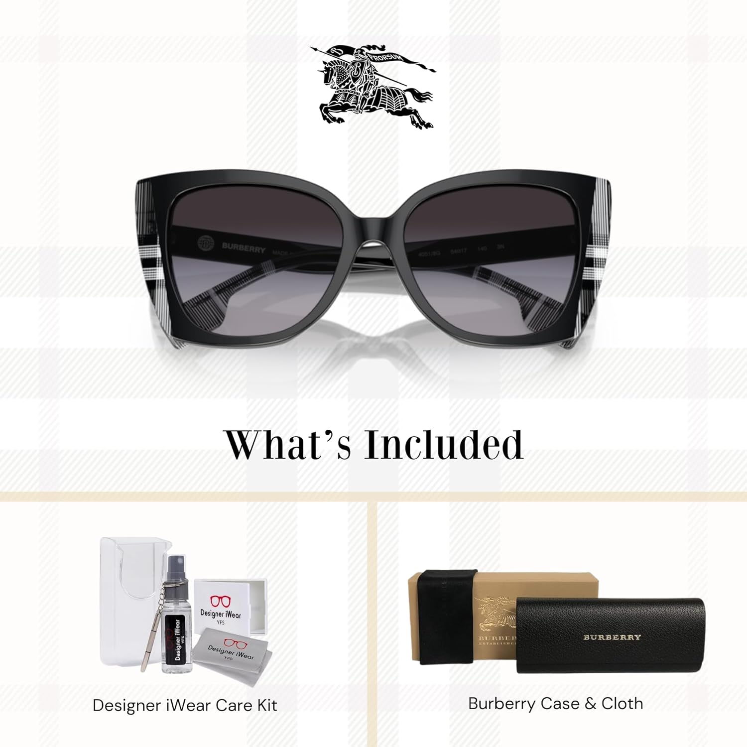 BURBERRY BE4393 Meryl Cat Eye Sunglasses For Women + BUNDLE With Designer iWear Complimentary Eyewear Kit