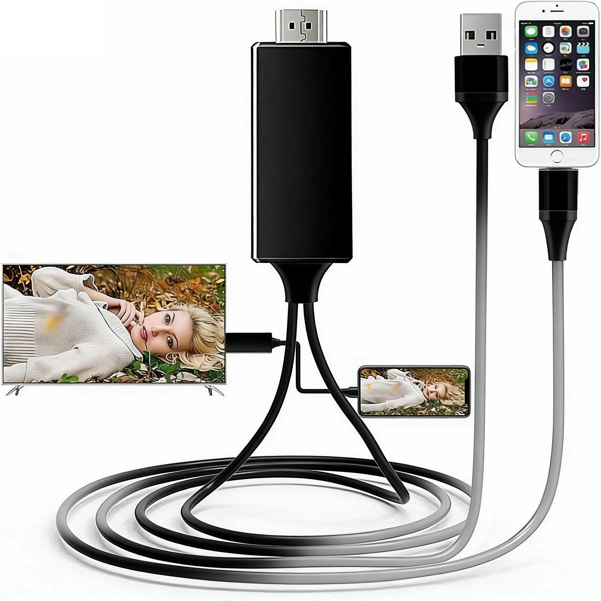 Photo 1 of [Apple MFi Certified] Lightning to HDMI Cable Adapter Compatible with iPhone,1080P DVI to HDMi Digital Sync Screen Audio&Video Adapter with Charge Port Connector to HD TV Projector