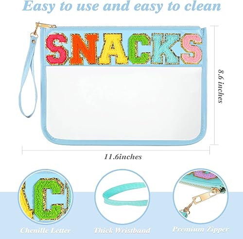 Miniatura 3 de Sanwuta 2 bolsas transparentes de felpilla con cierre de cremallera, bolsa transparente para aperitivos, bolsa de maquillaje para estadio, bolsa