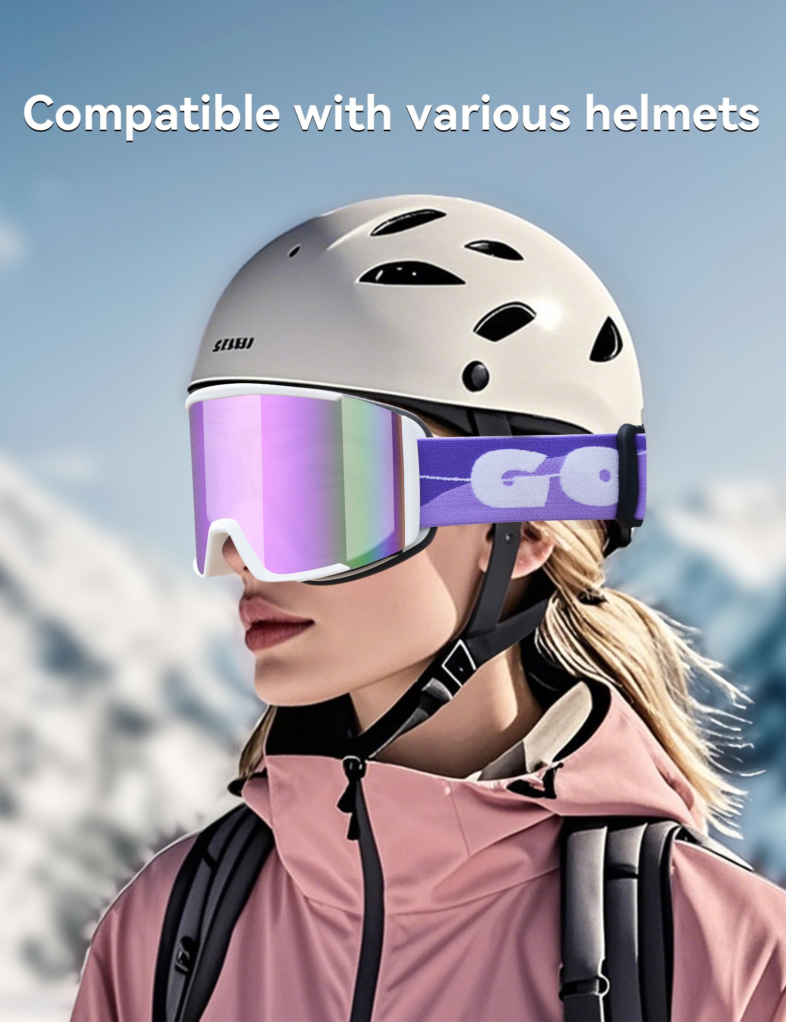 Occhiali da sci per uomo e donna, anti appannamento, protezione UV, occhiali da snowboard per adulti e giovani, occhiali da neve sopra gli occhiali
