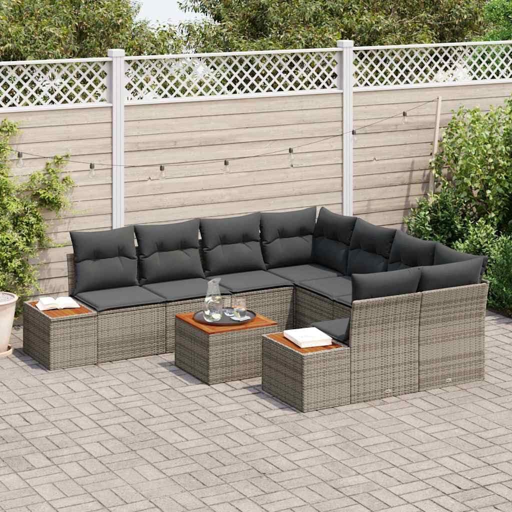 Set di divani da giardino con cuscino, 9 pezzi, grigio polyrattan, poltrona da esterno, divano modulare, seduta per patio terrazza balcone grigio L334H055