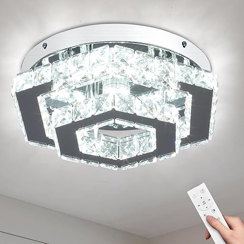 CXGLEAMING Candelabro moderno de cristal empotrado, lámpara colgante LED regulable para comedor, sala de estar, dormitorio, cocina, pasillo (control