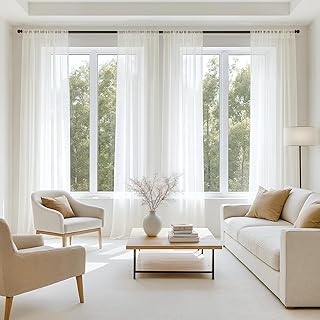 MIULEE Ivory Sheer Curtains 84 Inches Long, 4 Panels Set, Light Filterin...