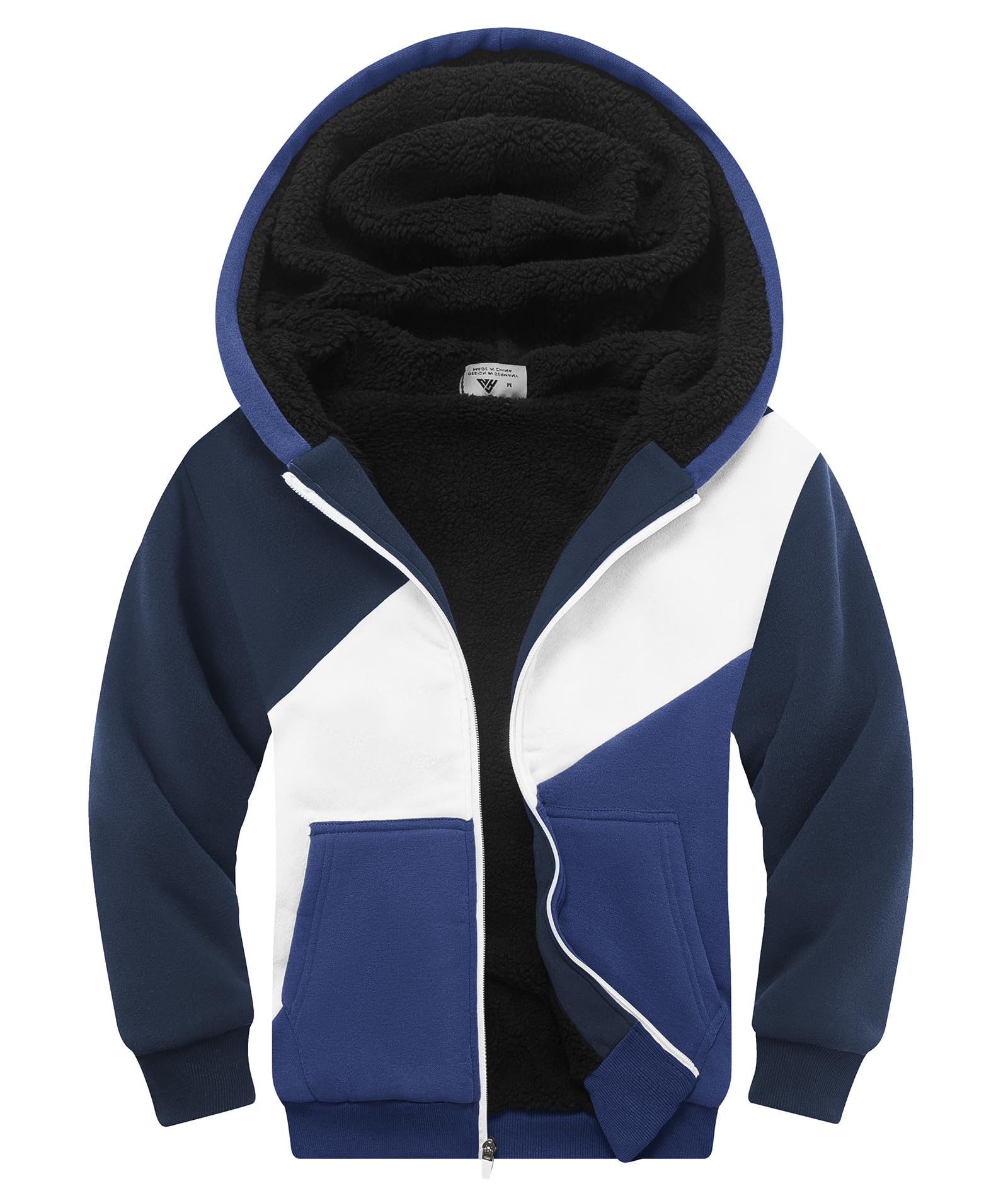 SWISSWELL Boys Fleece Jacket Long Sleeve Sherpa Lined Zip Up Hoodies Soft Warm Sweatshirt Outerwear for Kids 6-15 Years