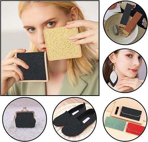 Miniatura 6 de Picheng Hojas de cuero sintético en relieve Rollos de cuero con textura de flores de 13.8 x 53 pulgadas, el cuero sintético es ideal para hacer