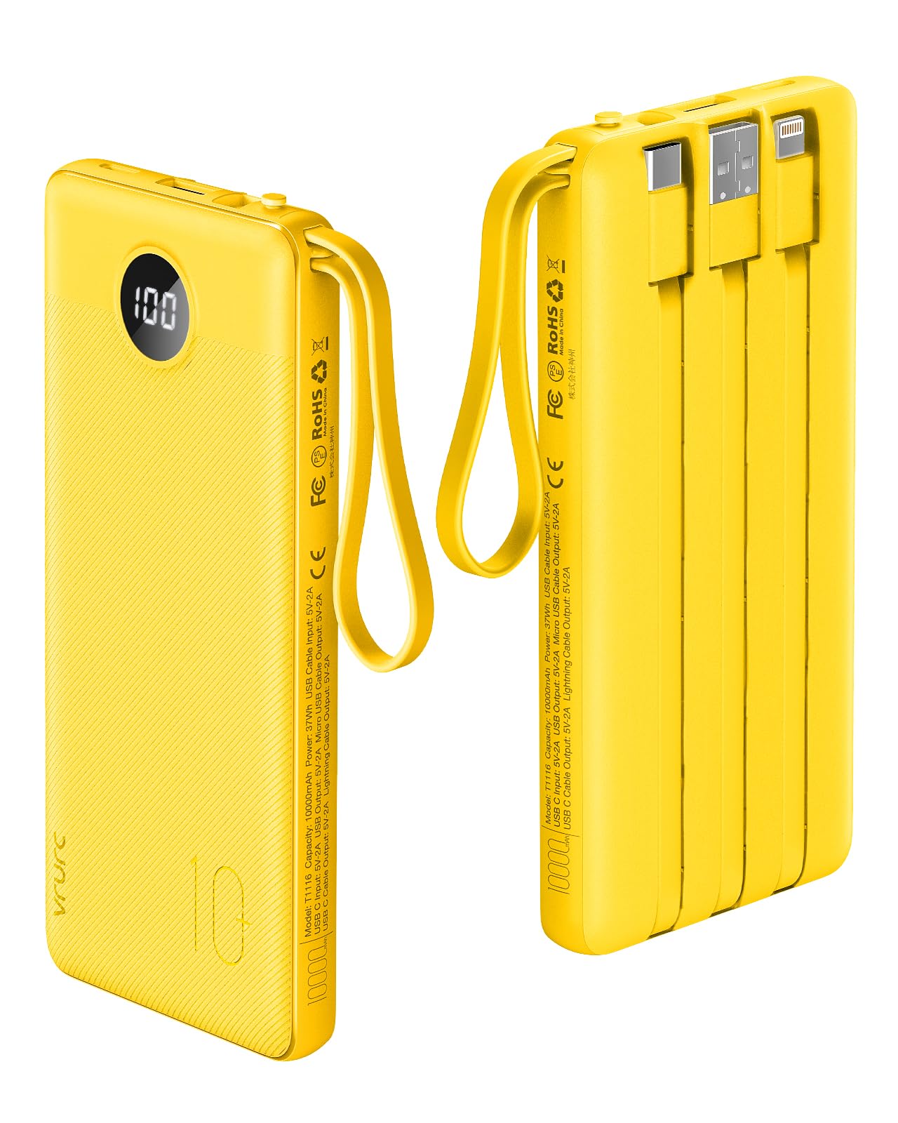 Vrurc 10000mah Power Bank With Built In Cables Usb C Desertcart