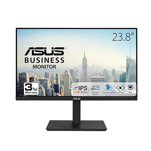 ASUS 23.8” 1080P Docking Monitor (VA24ECPSN) - Full HD, IPS, 75Hz, Adaptive-Sync, Speakers, Eye Care, Low Blue Light, Flicker Free, USB-C, RJ45, HDMI, Frameless, Height Adjustment, VESA Wall Mountable - 24" IPS 75Hz USB-C Docking Height Adjust