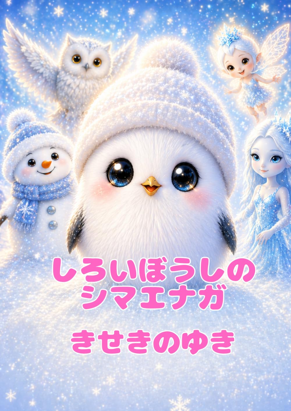 しろいぼうしのシマエナガときせきのゆき