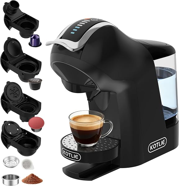 Macchina da caffè a capsule, per Nespresso, per Dolce Gusto, capsule A Modo Mio, caffè in polvere (44 mm) e caffè macinato, con volume e temperatura dell'acqua regolabili (EM-308B) - 1