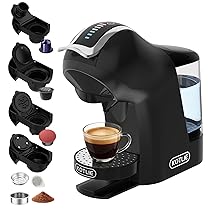 Macchina da caffè a capsule, per Nespresso, per Dolce Gusto, capsule A Modo Mio, caffè in polvere (44 mm) e caffè macinato, con volume e temperatura dell’acqua regolabili (EM-308B)
