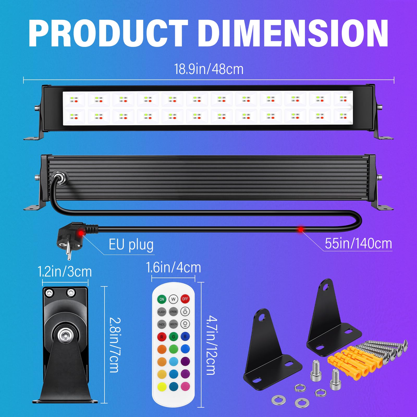 RIGIDON 4x 28W 2800LM RGBW LED Strahler APP & Fernbedienung, RGBW Farbwechsel Led Bar Wallwasher, Dimmbar Timer Bunt Fluter Lampe Für Party Garten Baum, DJ Disco Feiern, Außen/Innen Wasserdicht IP67