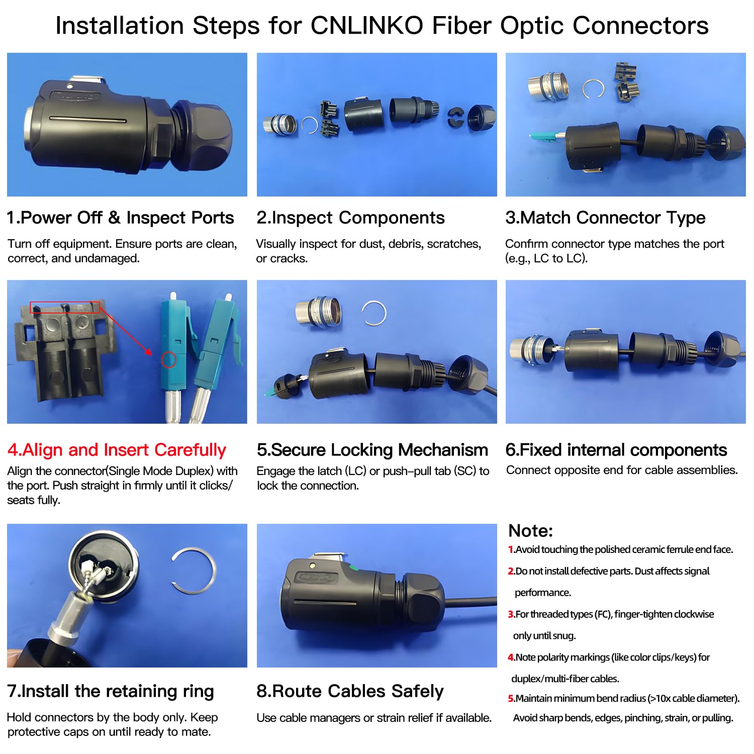 CNLINKO LP-24 Fibre Optique Connecteur, LC Singlemode Dual Core Outdoor Sunlight Resistant Fibre Optic Connector, Panel Mount Receptacle IP68 Airline Plug Waterproof Connector M24 (Fibre Optic Kit)