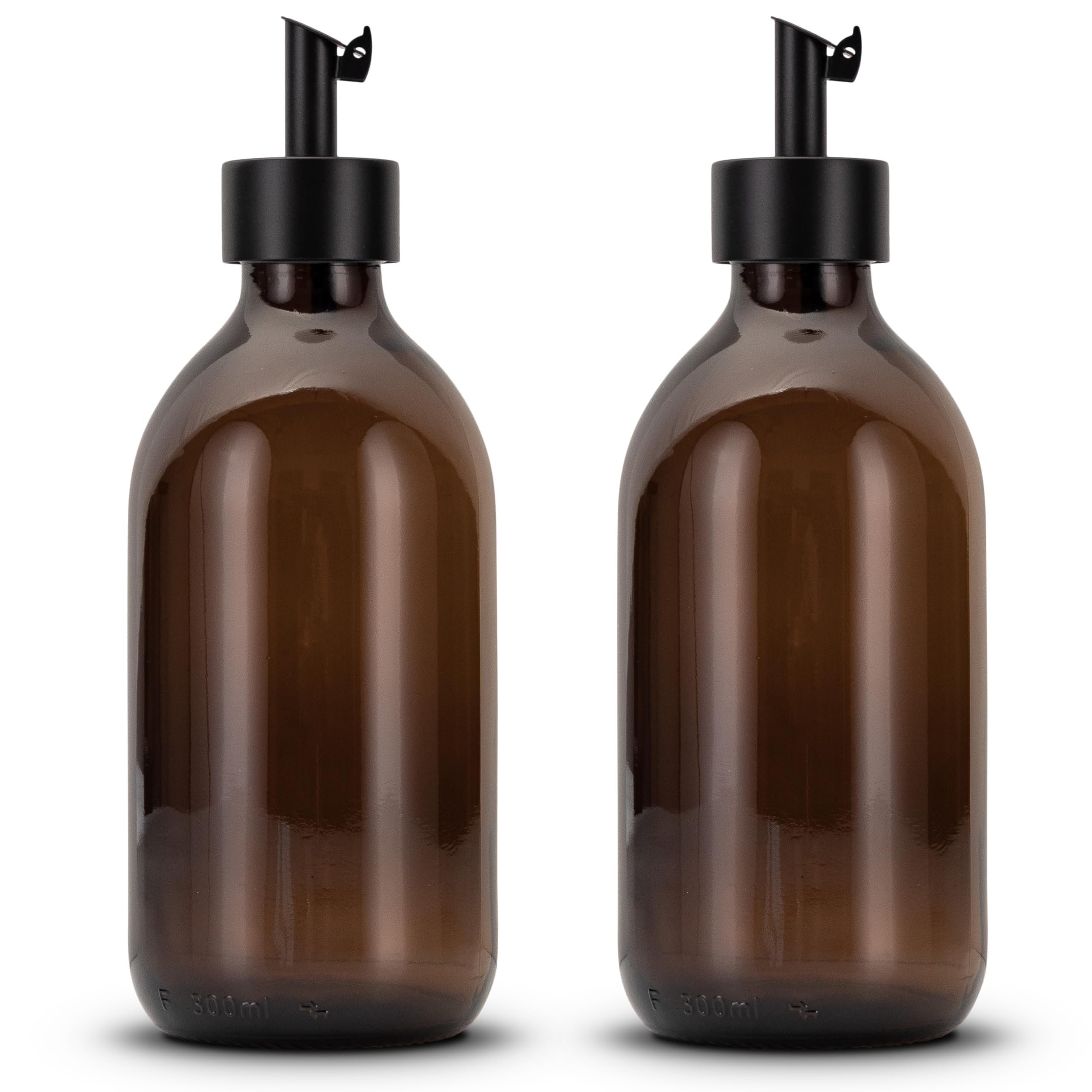 2 Stück Ölflaschen zum Befüllen - Moderner Ölspender aus Braunglas mit Edelstahl Ausgießer – Spender für Öl, Essig und Balsamico - optional mit Sticker für deinen Inhalt - 300ml - blanko