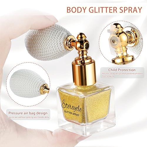 Miniatura 2 de Etercycle Spray de purpurina corporal dorada, polvo brillante en polvo, brillo cosmético para maquillaje para cabello y cuerpo, ropa, arte de uñas,
