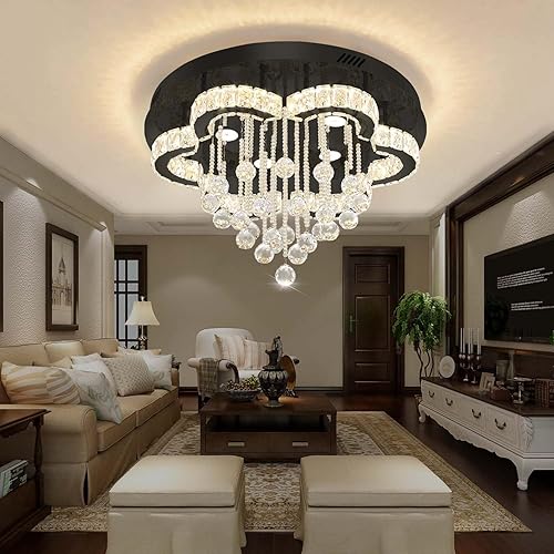 Miniatura 17 de Flashing God Candelabros de cristal cromado de 48 pulgadas para sala de estar y entrada, lámpara de techo moderna de cristal con flores para