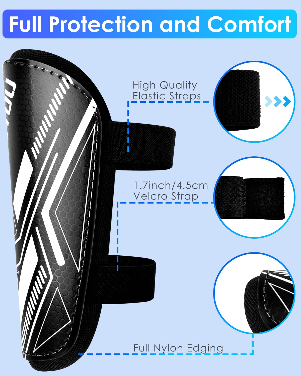 Youth Football Shin Pads, BROTOU Breathable Kids Shin Guards, Non Slip Extended Adjustable Straps - Image 3