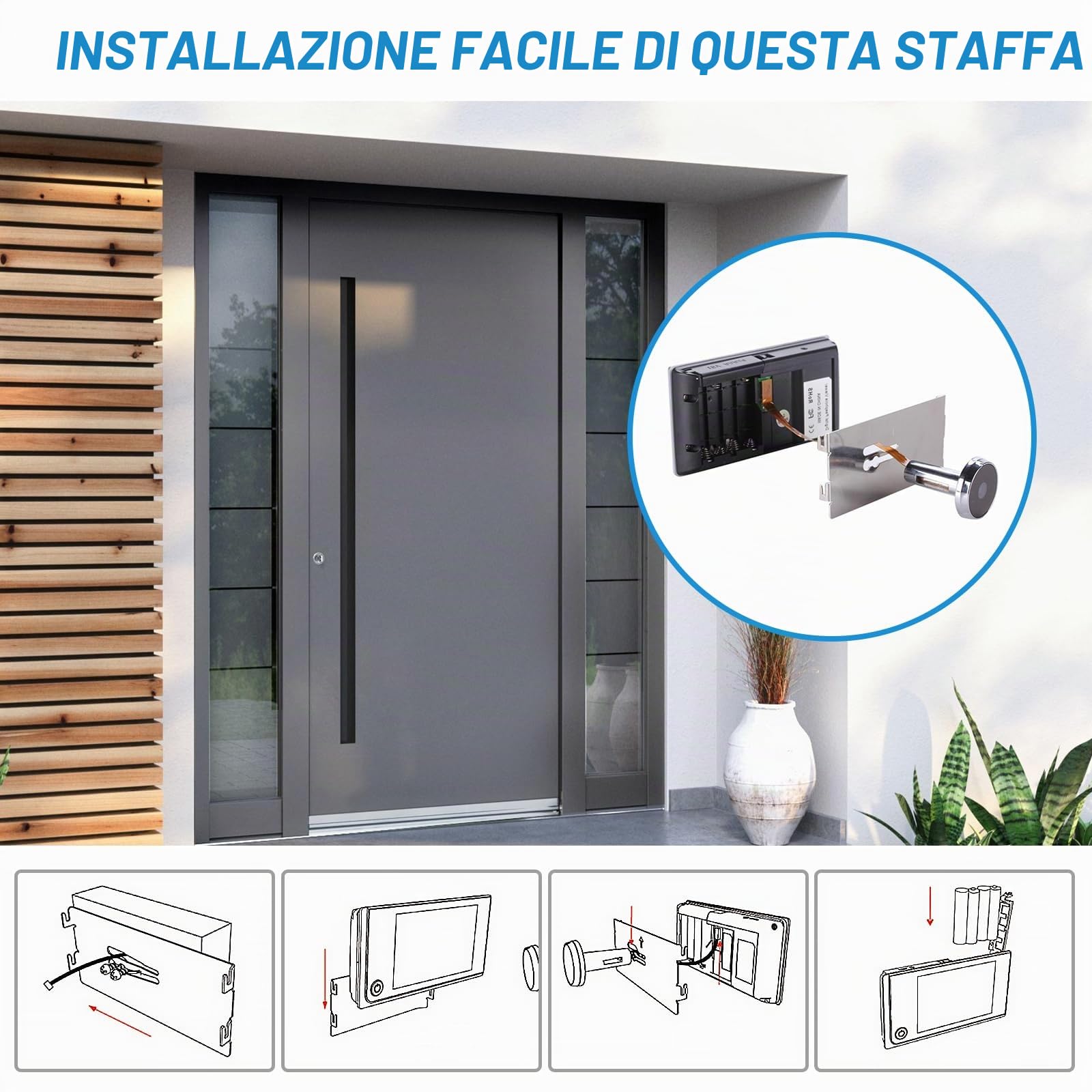 Leikurvo Spioncino elettronico per porta, LCD digitale da 8,9 cm, campanello digitale per porta a 170 gradi, spioncino elettronico visivo occhio di gatto per video domestico, senza visione notturna