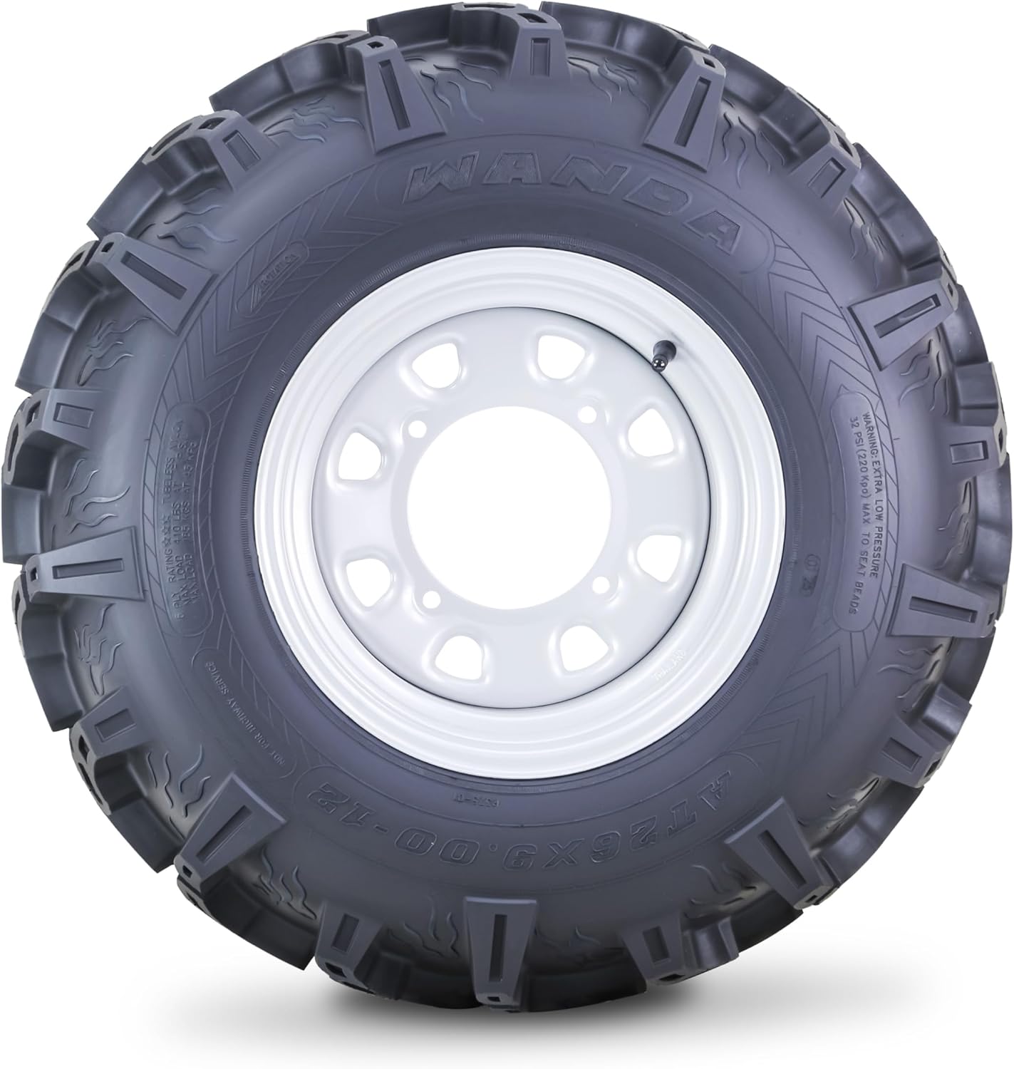 WANDA ATV Tire & Wheel 26x9-12 26x12-12 6-Ply Super Mud with 4 Lugs on 156 PCD 4+3 Offset Silver Wheel-Set 4