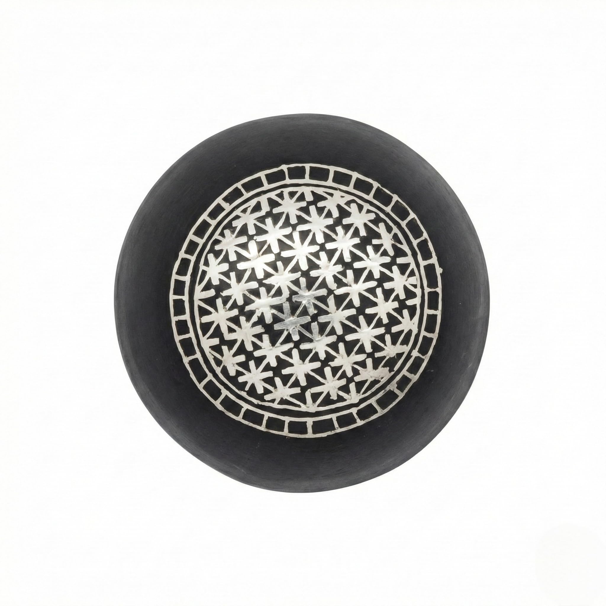 Handcrafted Bidricraft Paperweight, Black Metal Dome with Geometric Pure Silver Inlay, Premium Desk Decor-image-9