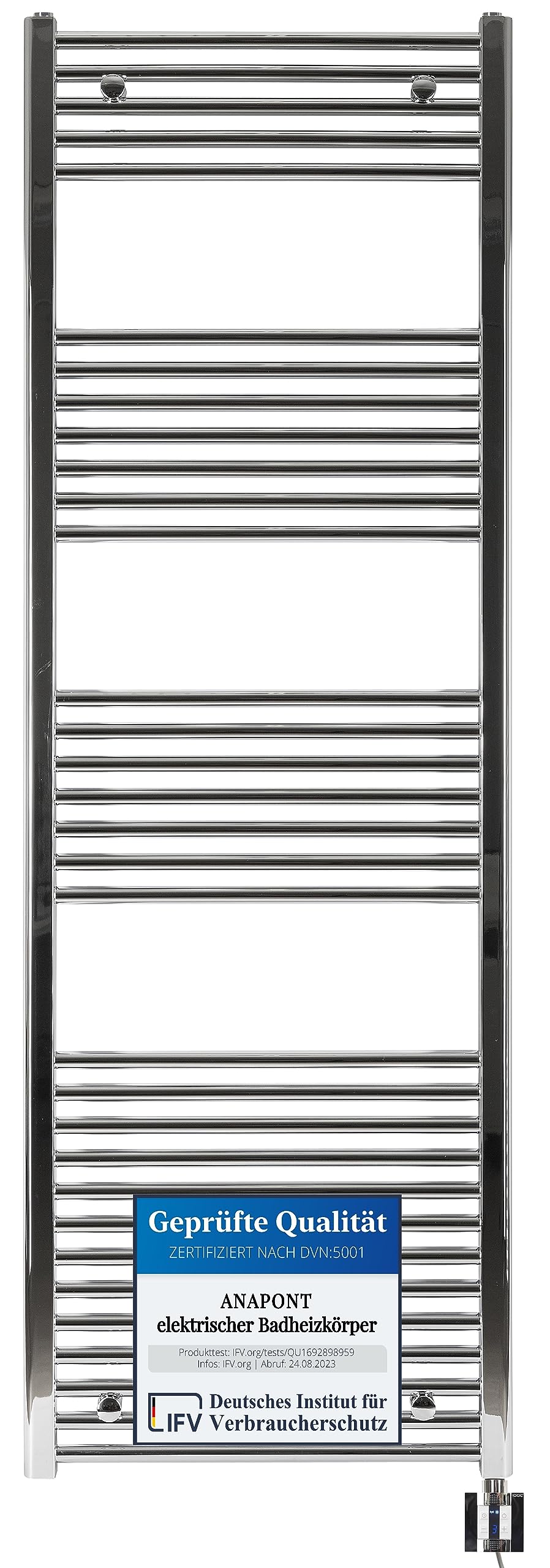 Scaldasalviette elettrico"Green", 1775 h x 500 b, con 4 timer, scaldasalviette elettrico, cromato dritto, termosifone elettrico, asciugamani.