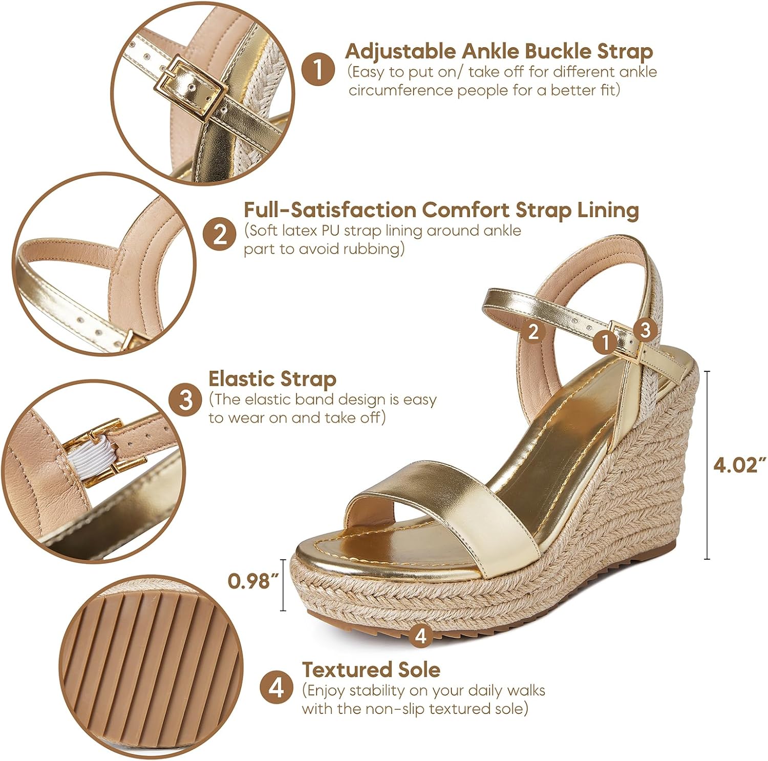 mikarka Women's Espadrille Wedge Sandals: Ankle Strap Platform Open Toe Wedges - Stylish High Heel Dressy Summer Wedges for Women, Inspired by Espadrilles - Image 3