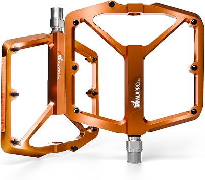 IMPALAPRO Flat Bike Pedals with Reflectors CNC Aluminium 9/16 MTB Pedals with Extra Wide Platform and Removable Anti-Slip Pins Lightweight Pedals for Mountain Bike & Road Bike 355 g