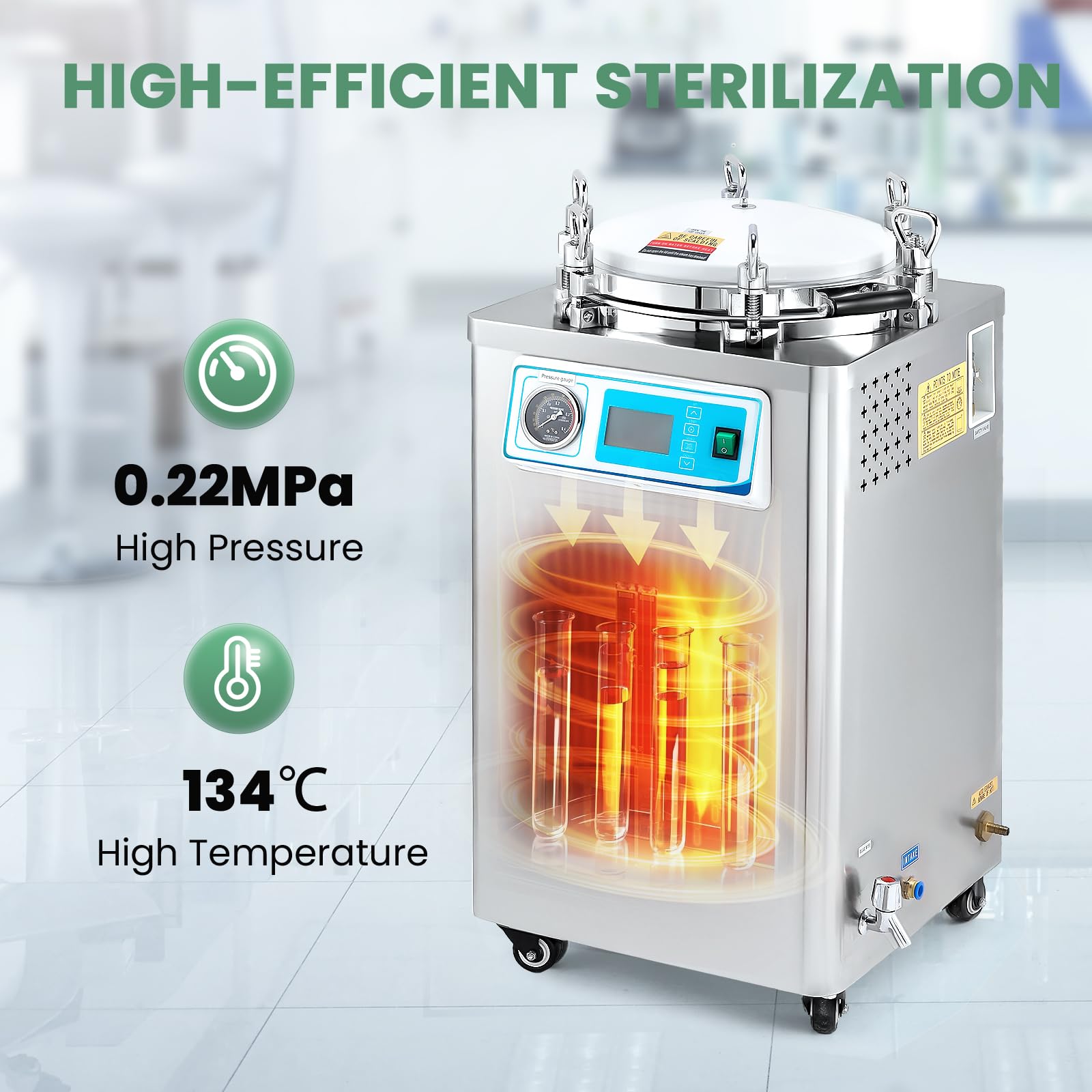 Huanyu 35L Esterilizador Autoclave Autoclave Vertical de gran capacidad con pantalla LCD Autoclave Esterilizador de vapor automático para laboratorio y universidad