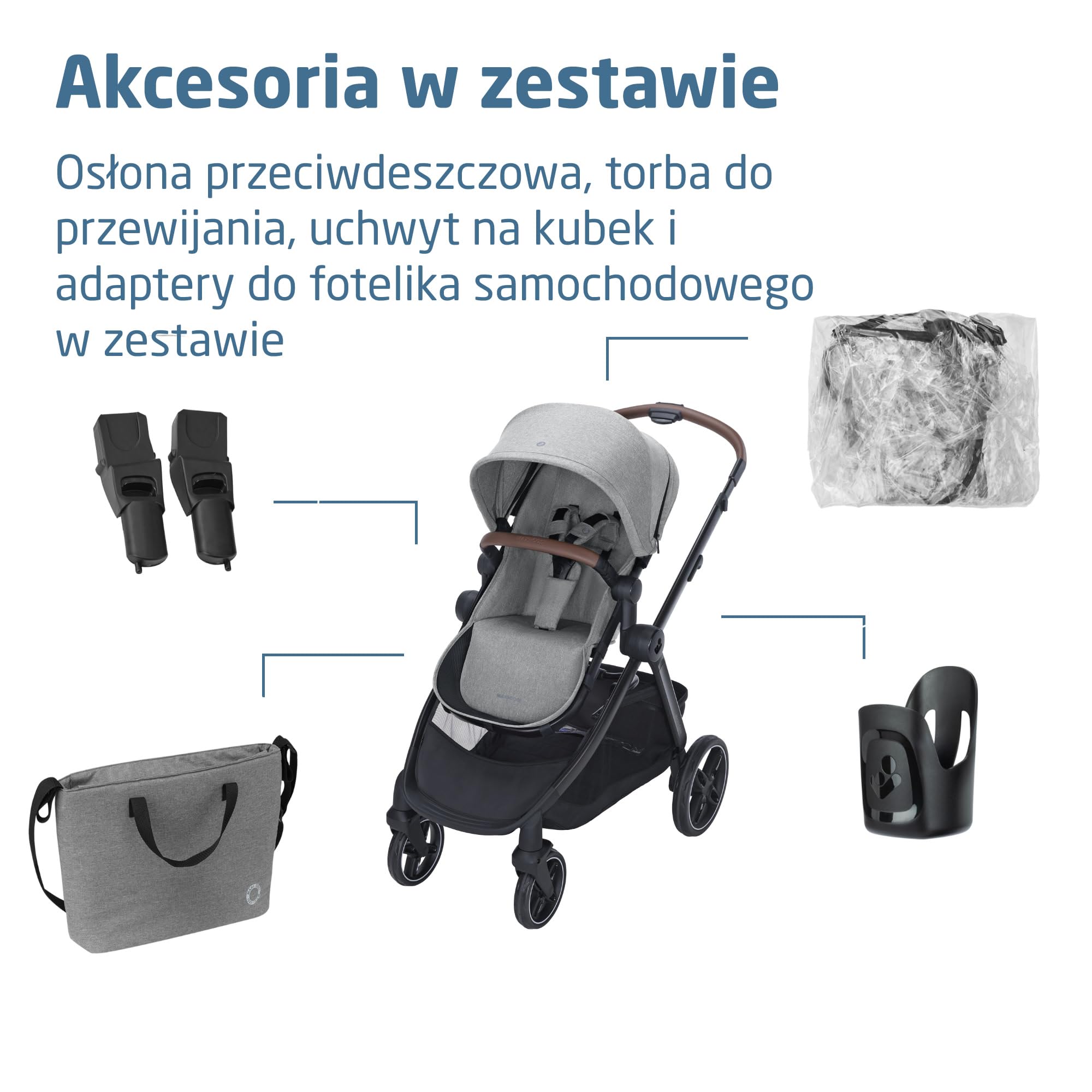 Maxi-Cosi Zelia Select+, Wózek 3w1, 0–4 lat (0–22 kg), System Podróżny 3w1 Składany Jedną Ręką, Odwracalna Gondola, z Fotelikiem Samochodowym CabrioFix S z Homologacją i-Size, Szary