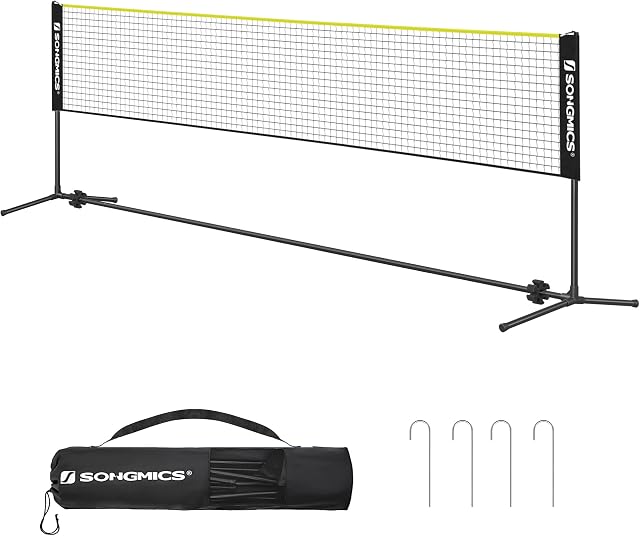 SONGMICS 3 m/4 m/5 m Badminton Net, Volleyball Net with Height Adjustable Poles, Portable Net for Junior Tennis, Beach Volleyball, Pickleball, for Garden Park Outdoors