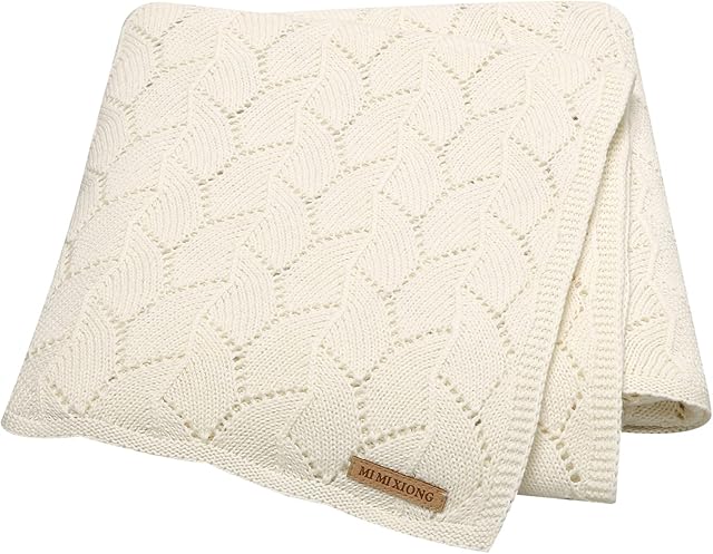 LAWKUL Cellular Blanket Baby 100% Cotton Knitted Soft Knit Crochet Blankets for Newborn Boy Girls Toddler 100x80cm White