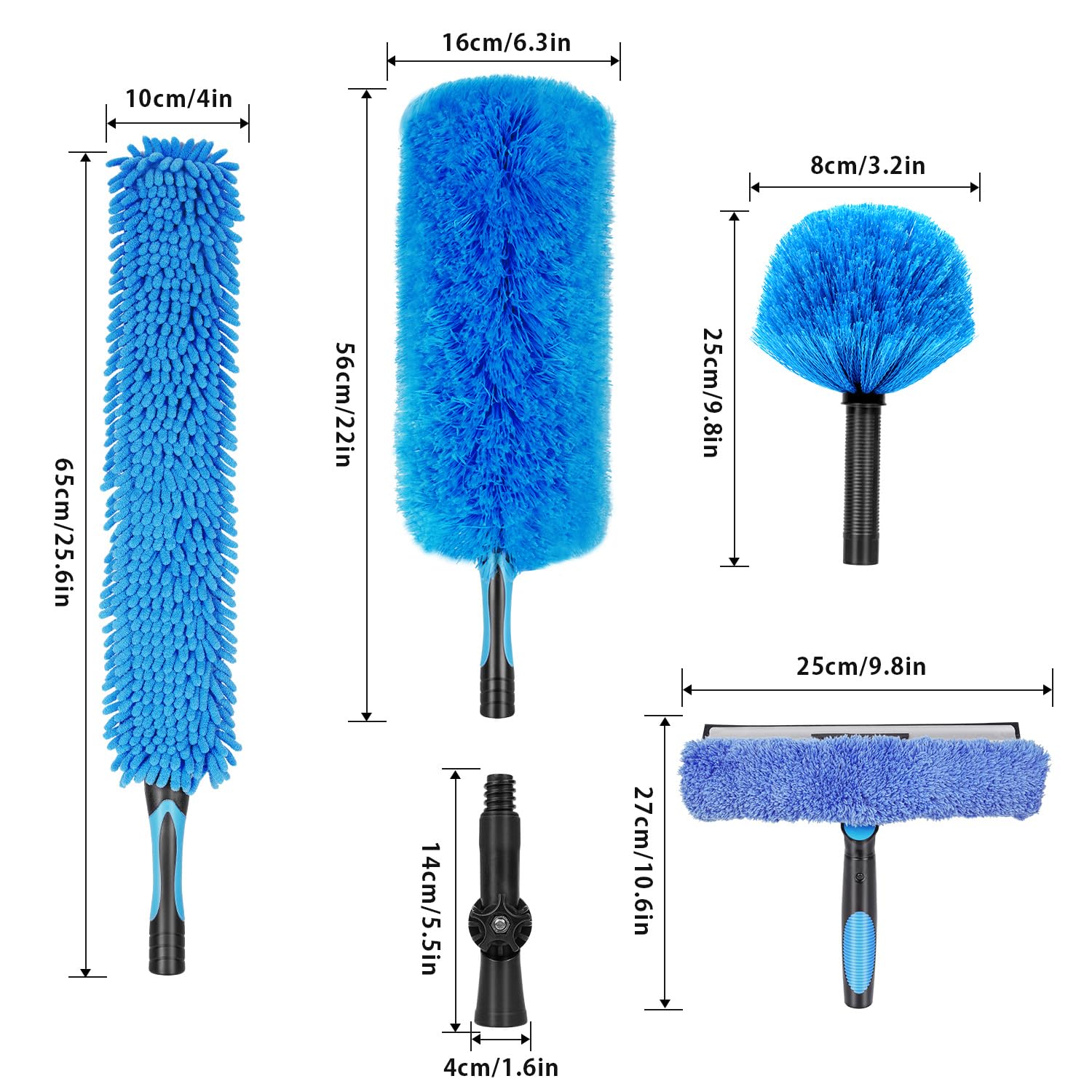 Kit de Plumeau Poussiere 7.32m avec Perche Télescopique Nettoyage en Fibre de Carbone, Tete de Loup pour telescopique pour Plafonds, Meubles, Stores