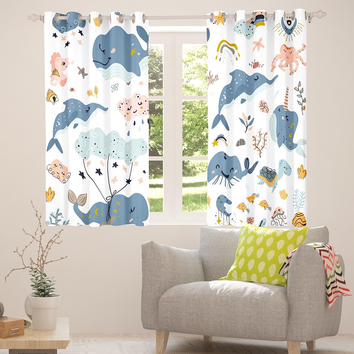 Manfei Whale Blackout Curtain Dolphin Octopus Turtle Fish Window Treatments - Image 4