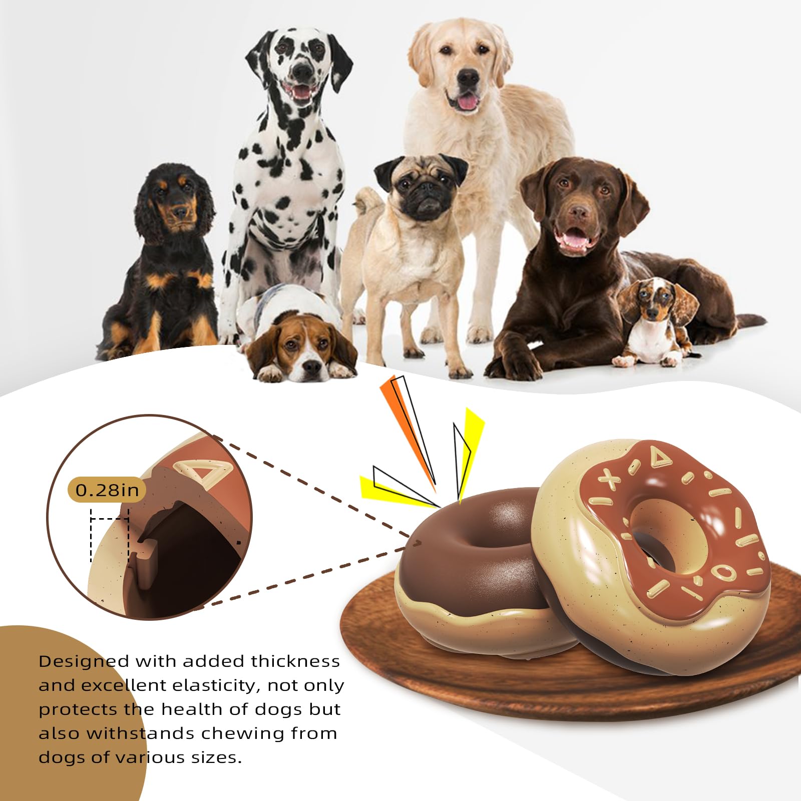 Hunde-Kauspielzeug für aggressive Kauer, unzerstörbar, robust und langlebig, quietschend und mit Cremegeschmack, interaktives Hundespielzeug für mittelgroße bis große Hunde, Donuts, Gummi,