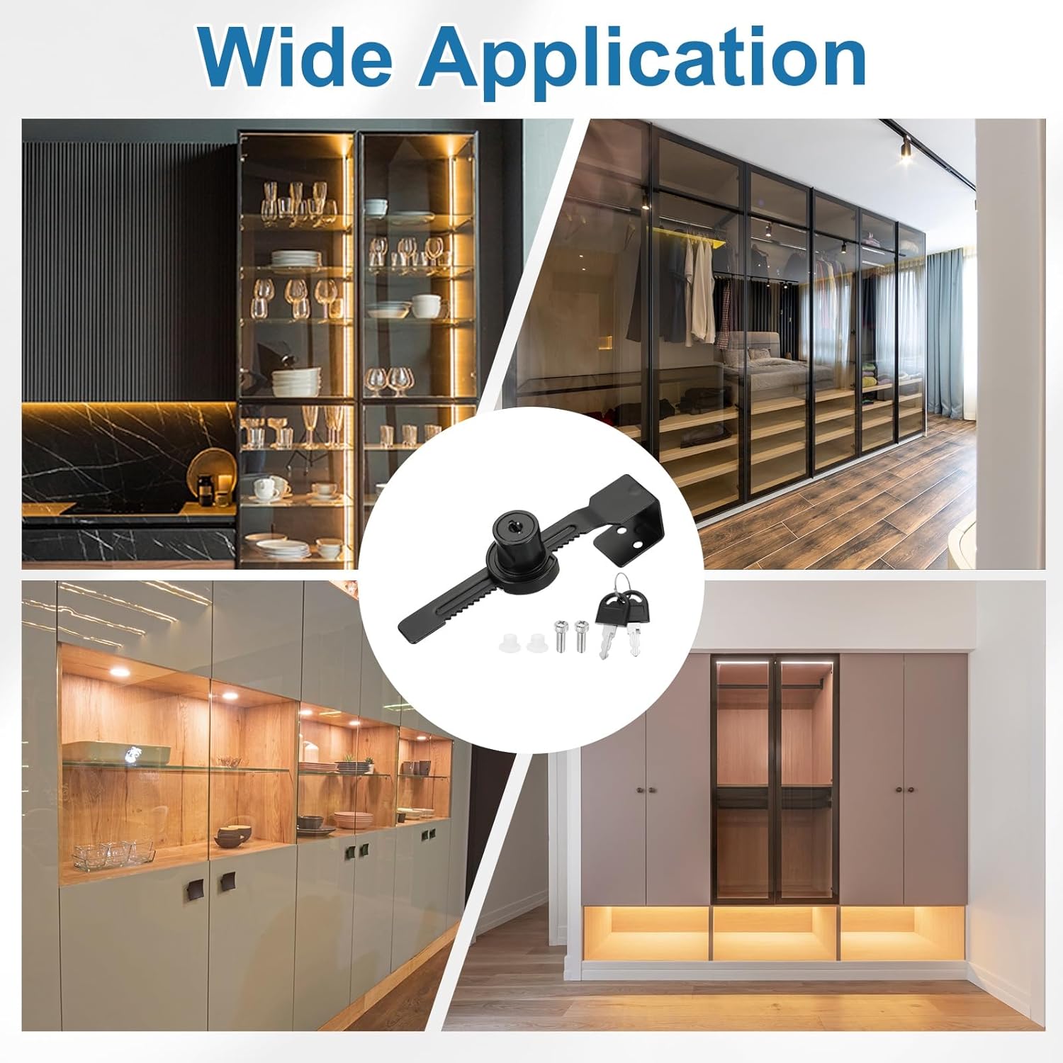 1" Sliding Glass Door Ratchet Lock, Keyed Alike Secure Showcase Display Case Lock - No Drill, for 10-20mm/ 0.39-0.79 inch Cabinet Stores Glass Door, Black