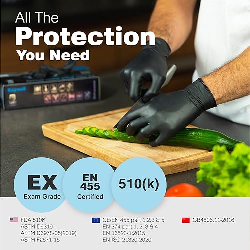 Miniatura 8 de Raxwell Disposable Black Nitrile Gloves  4.5-mil Nitrile Gloves  Fully Textured, Latex Free, Powder Free, Food Grade &amp; Safe