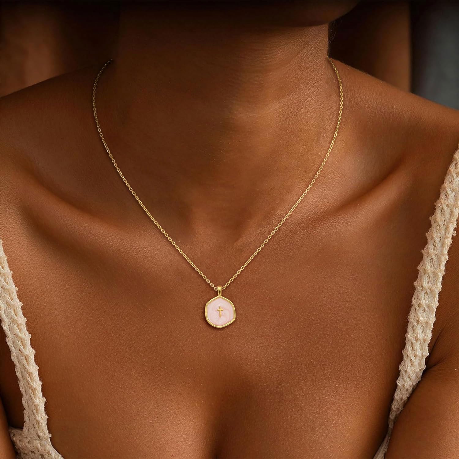 CHESKY Cross/Haert Necklace for Women Trendy, Dainty 14K Gold Plated Cross/Heart Pendant Necklace Cute Charm Choker Christian Necklace Religious Jewelry for Women Gifts - Image 3