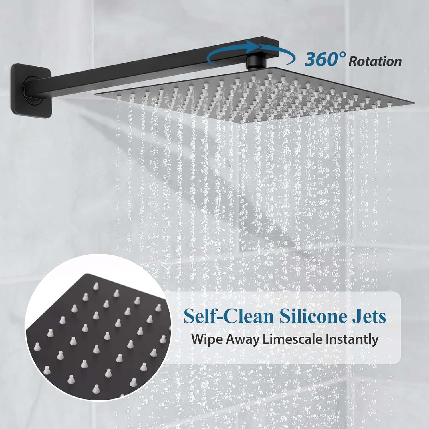 10 inch Square Shower Head and Handheld Set, Gasecoet Shower System with Tub Spout Wall Mounted Shower Faucet for Bathroom - Matte Black (With Shower Valve)